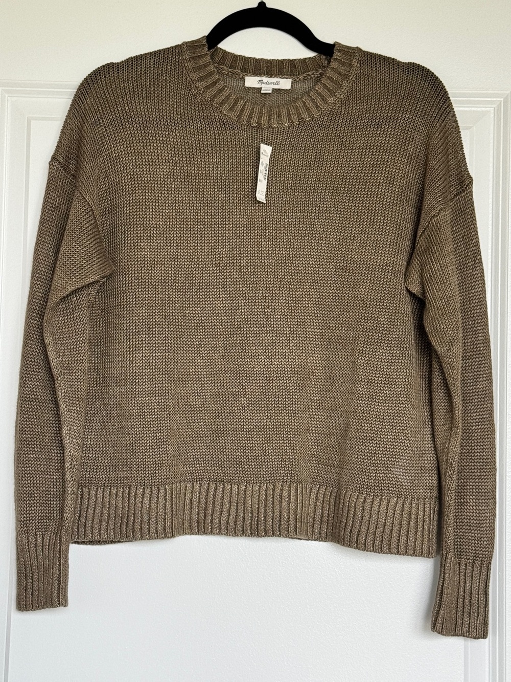 NWT MADEWELL Women’s 100% Linen Drop-Shoulder Sweater Olive Green Size XS NQ344